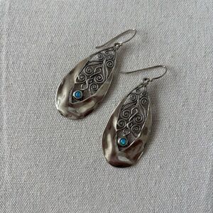 925 Sterling Silver Filigree Dangle Earrings with Created Opal Made in Israel